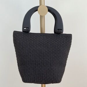 Talbots Woven Black Bag  with Wood Handles